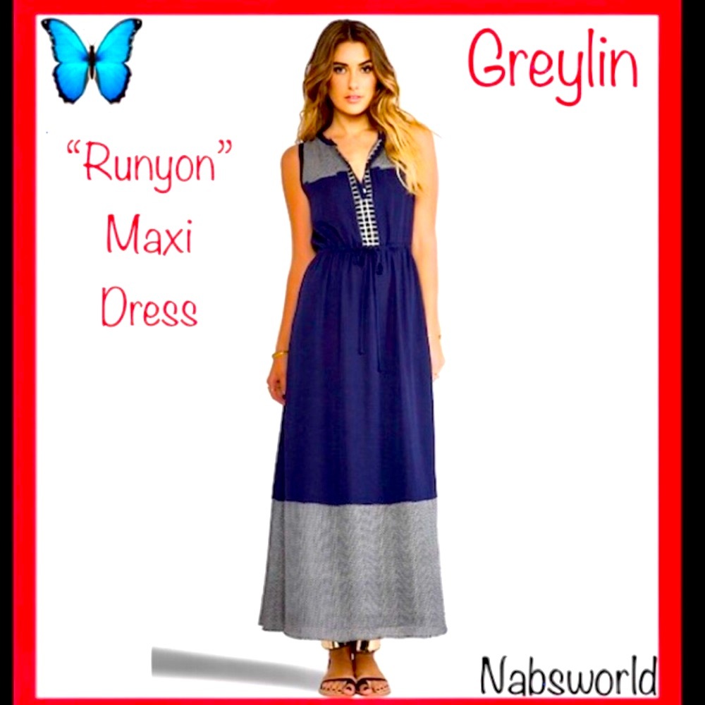 NWOT:GREYLIN BLUE/PATTERNED “RUNYON” MAXI DRESS!🌞